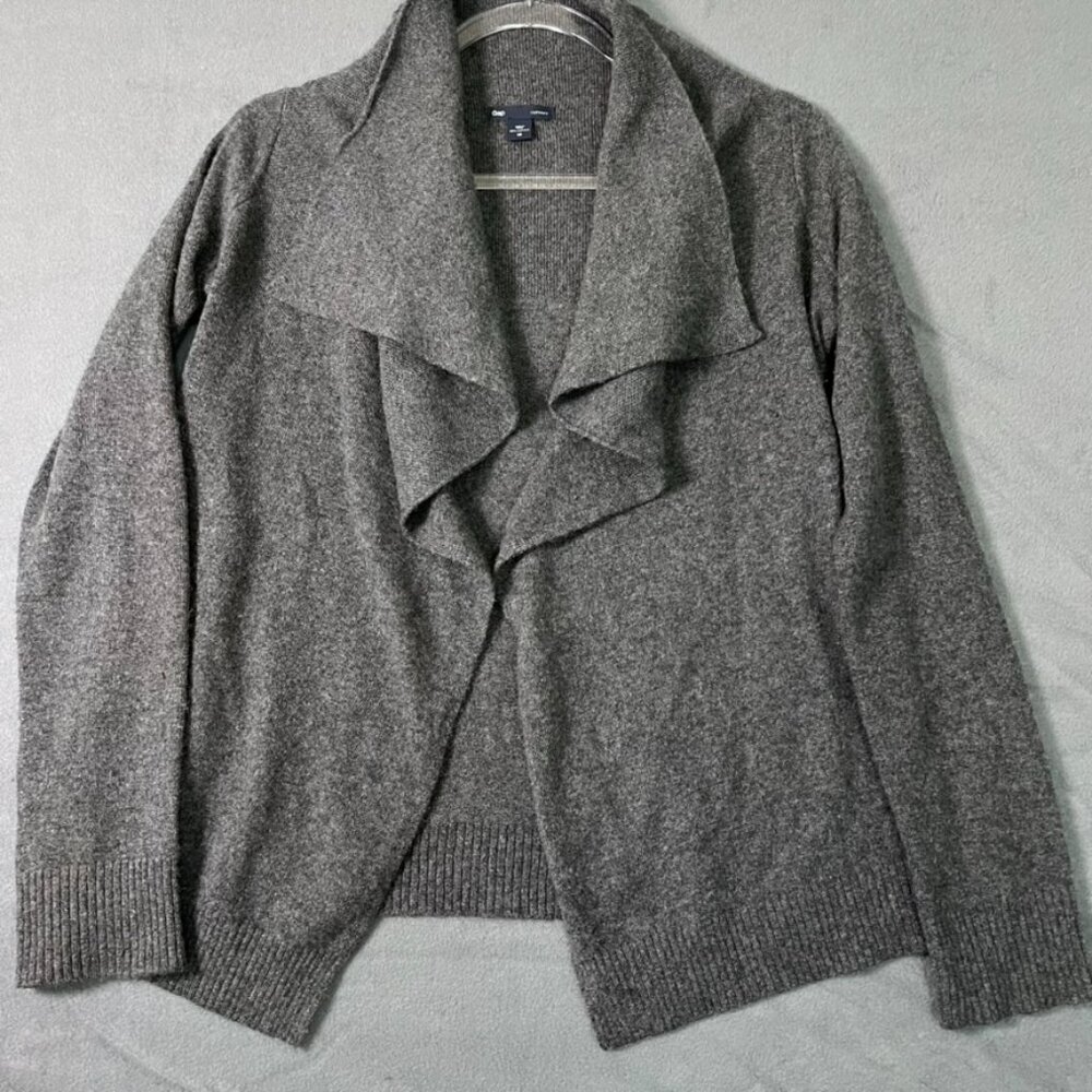 Gap 100% Cashmere Cardigan Cascade Neckline Open Front XS Grey
